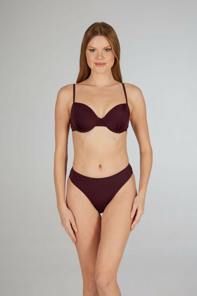 Estiva İnce Askılı Kaplı Bikini Takımı - Mürdüm