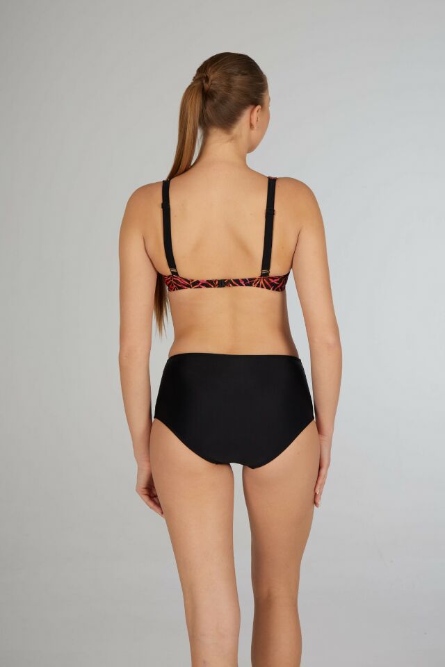 Estiva Kadın Yaprak Desenli Siyah Balenli Emprime Bikini Takımı