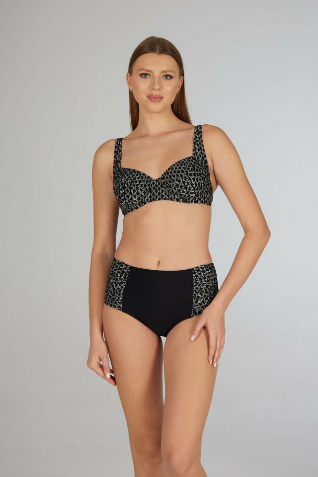Estiva Kadın Zincir Desenli Siyah Balenli Emprime Bikini Takımı