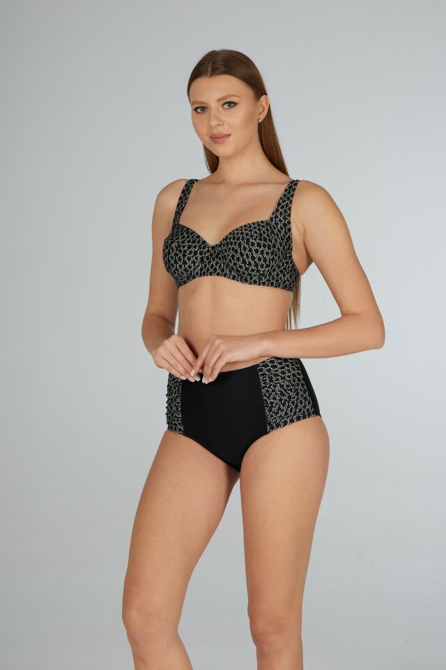 Estiva Kadın Zincir Desenli Siyah Balenli Emprime Bikini Takımı