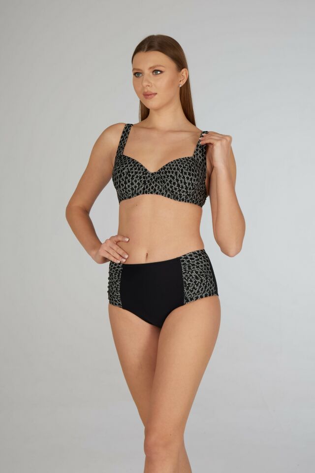 Estiva Kadın Zincir Desenli Siyah Balenli Emprime Bikini Takımı