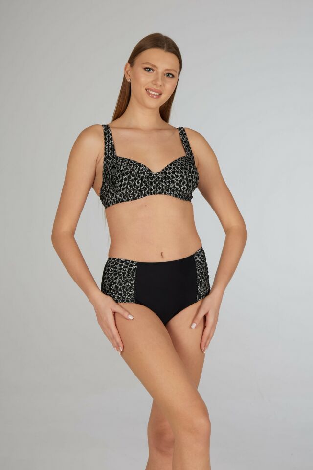 Estiva Kadın Zincir Desenli Siyah Balenli Emprime Bikini Takımı