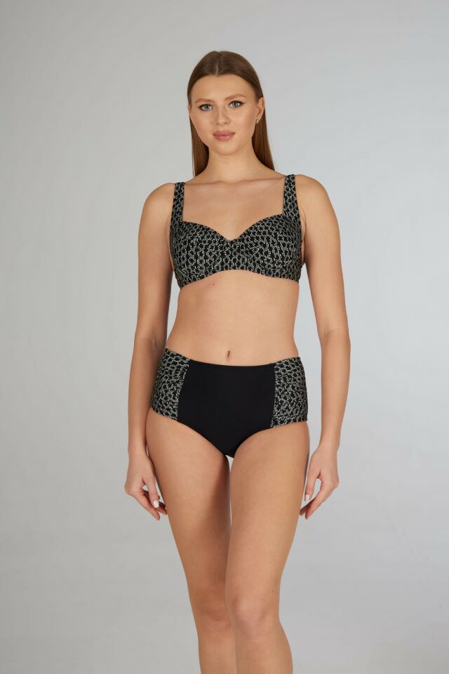 Estiva Kadın Zincir Desenli Siyah Balenli Emprime Bikini Takımı