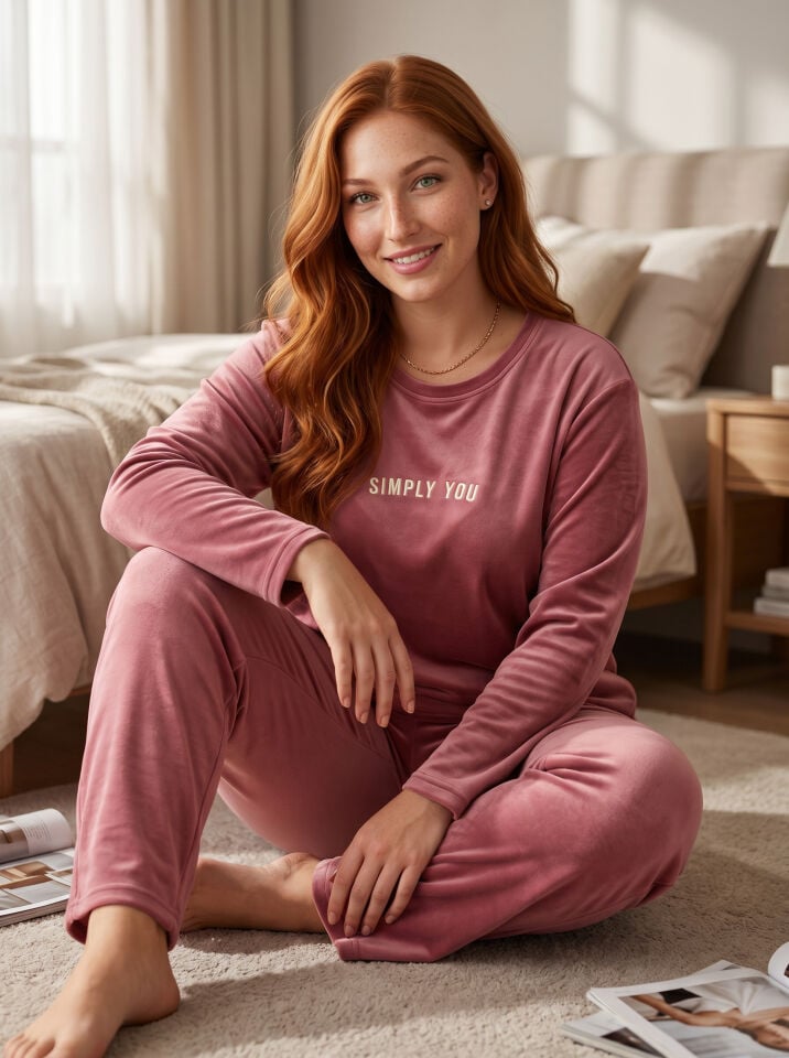 Estiva Kadın Weekend Yazılı Büyük Beden Kadife Pijama Takımı