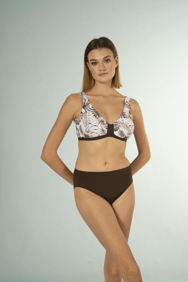 Estiva Desenli Luplu Toparlayıcı Bikini Takımı - Kahverengi