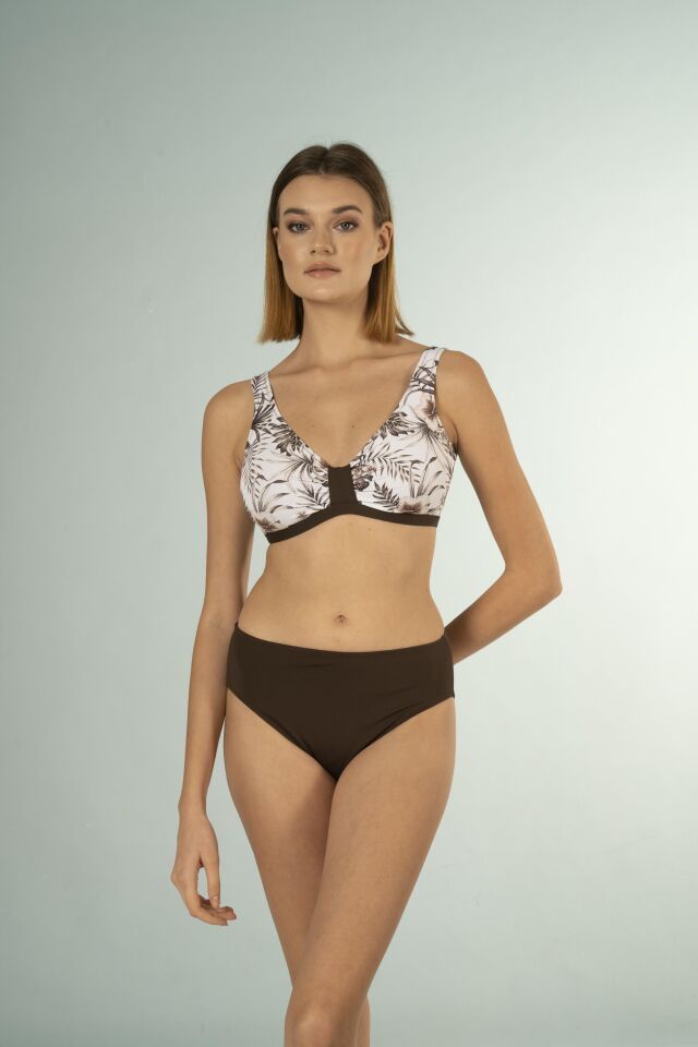 Estiva Desenli Luplu Toparlayıcı Bikini Takımı - Kahverengi
