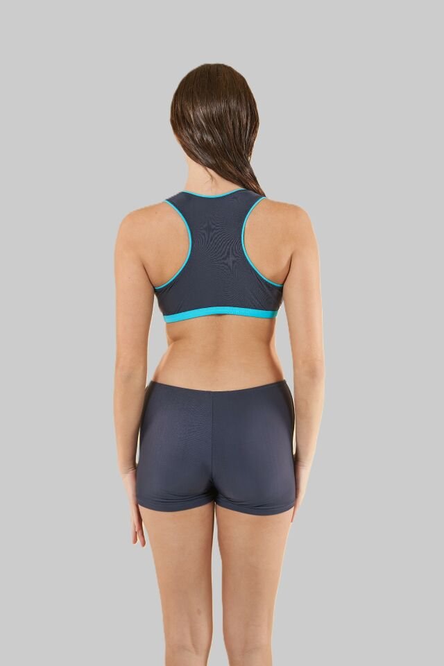 Estiva Kadın Şortlu Mavi Biyeli Yüzücü Bikini Takımı