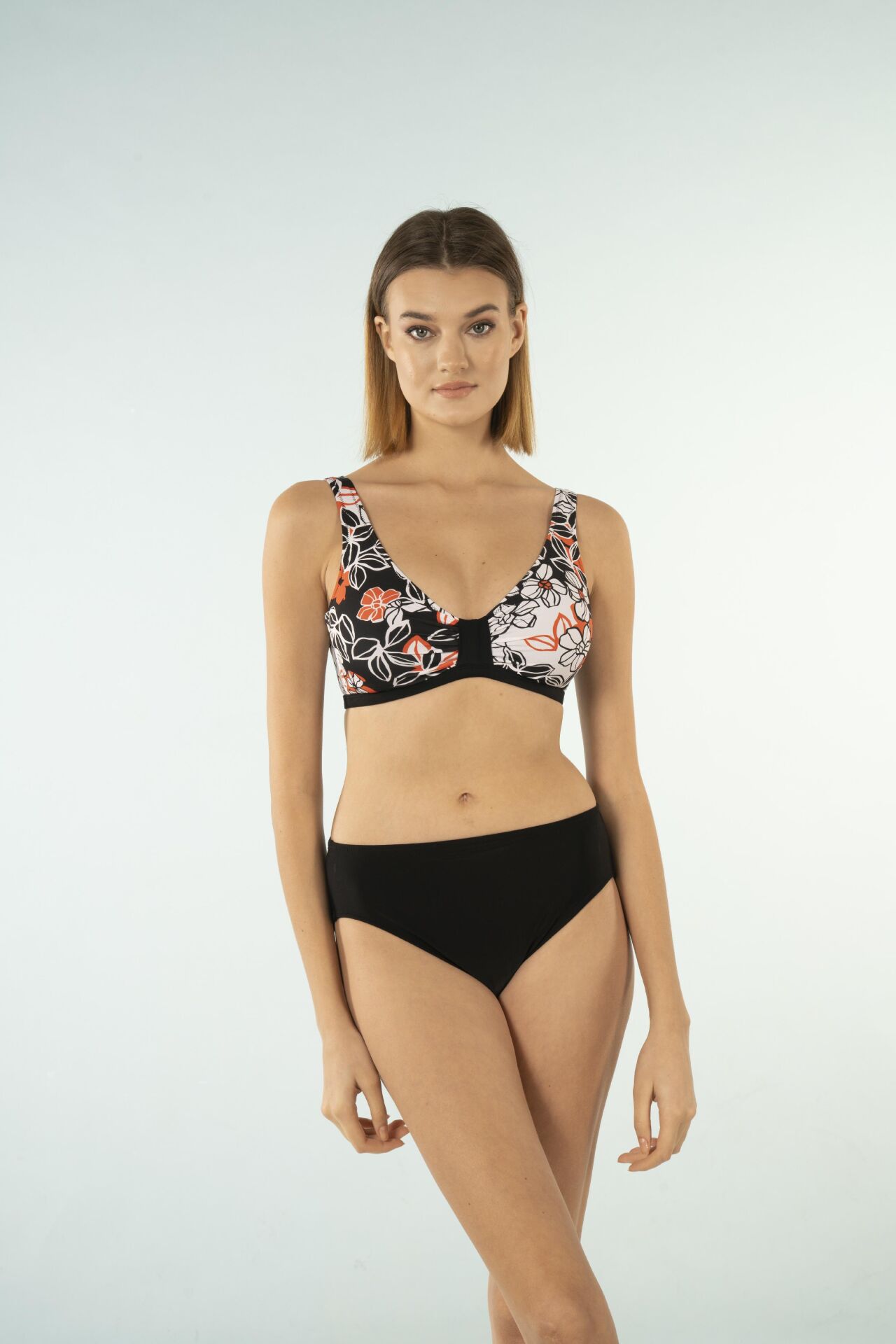 Estiva Desenli Luplu Toparlayıcı Bikini Takımı - Siyah Beyaz