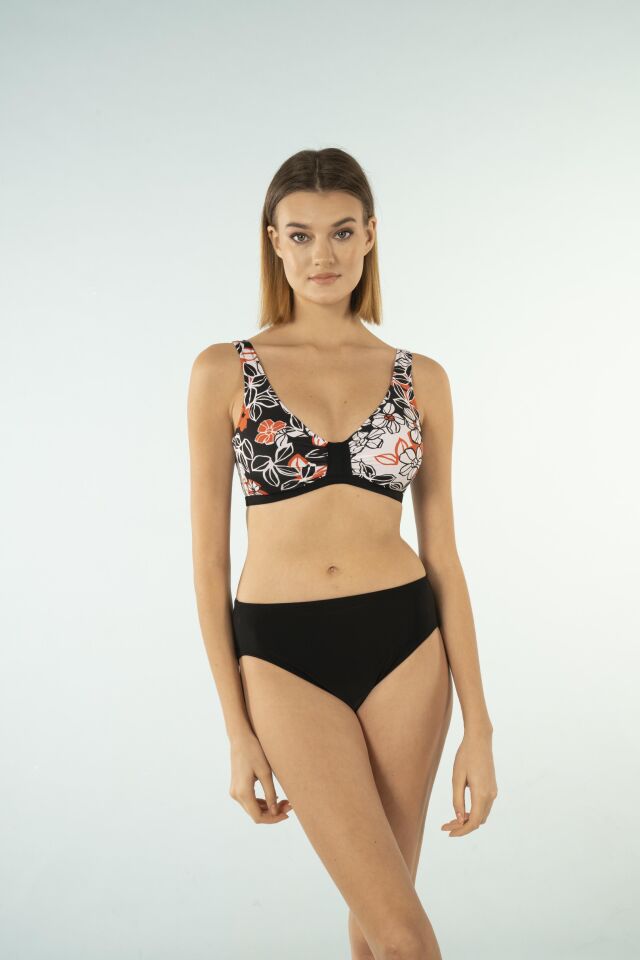 Estiva Desenli Luplu Toparlayıcı Bikini Takımı - Siyah Beyaz