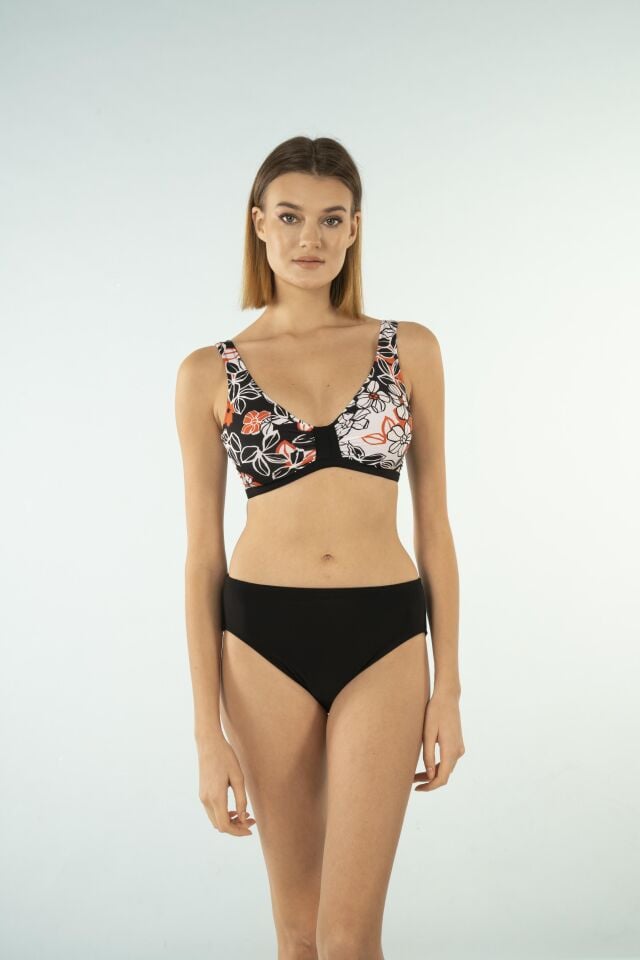 Estiva Desenli Luplu Toparlayıcı Bikini Takımı - Siyah Beyaz