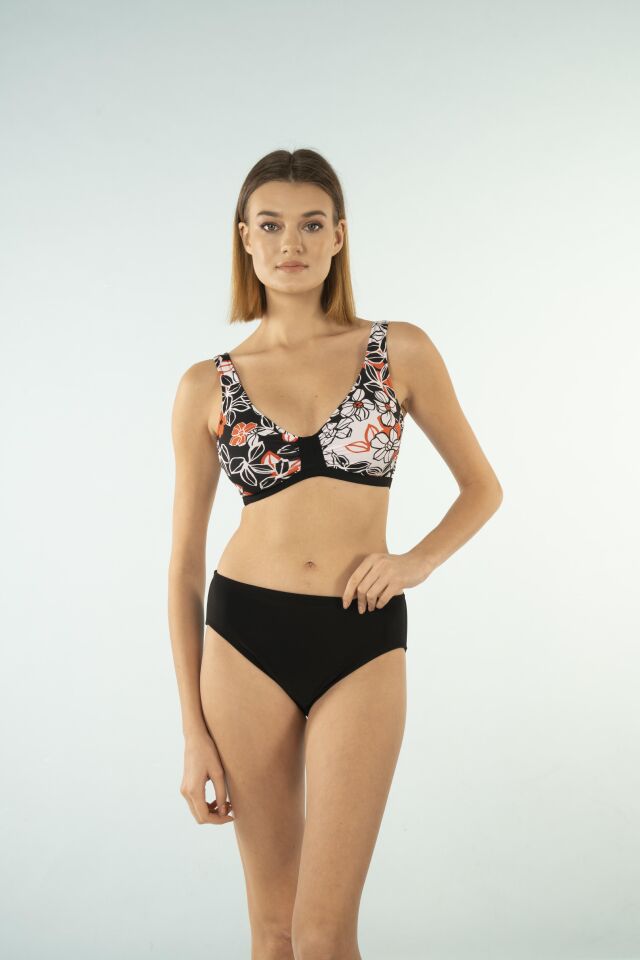 Estiva Desenli Luplu Toparlayıcı Bikini Takımı - Siyah Beyaz