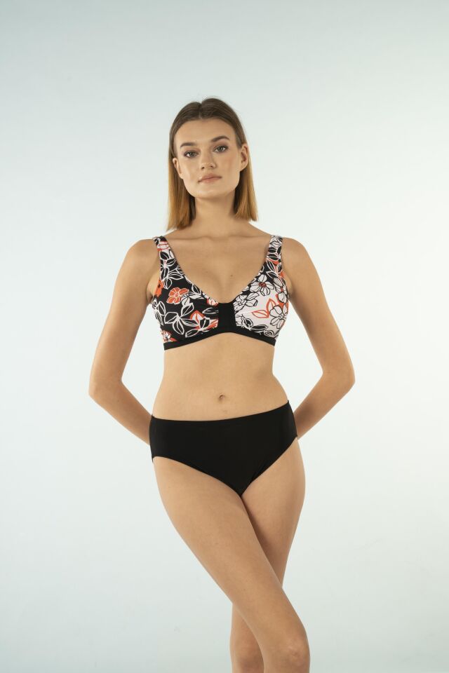 Estiva Desenli Luplu Toparlayıcı Bikini Takımı - Siyah Beyaz