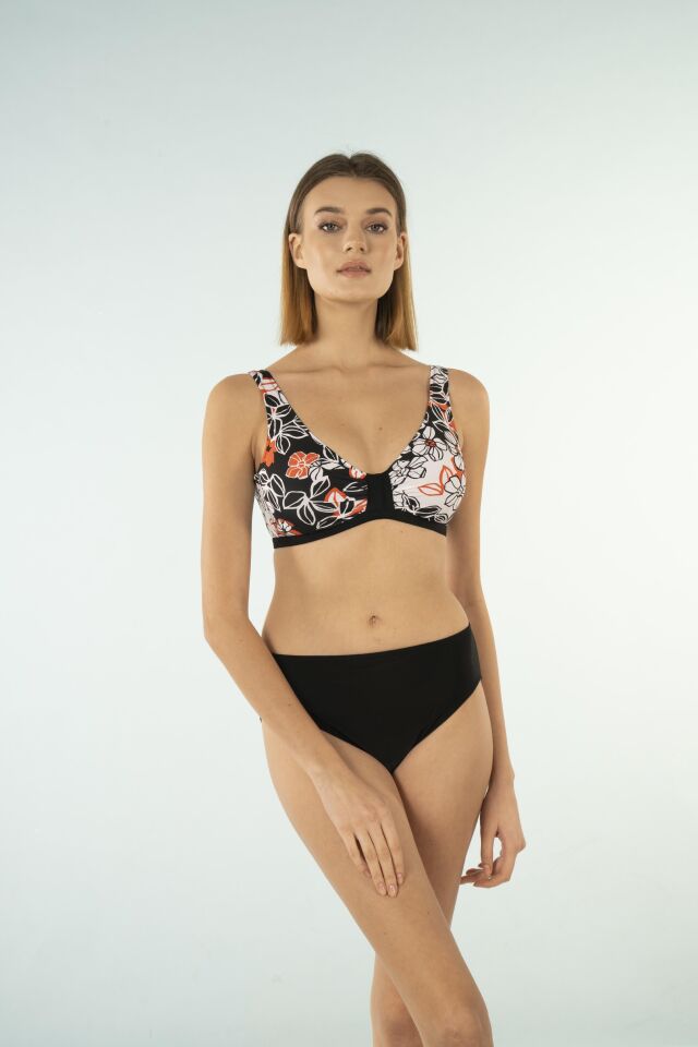 Estiva Desenli Luplu Toparlayıcı Bikini Takımı - Siyah Beyaz