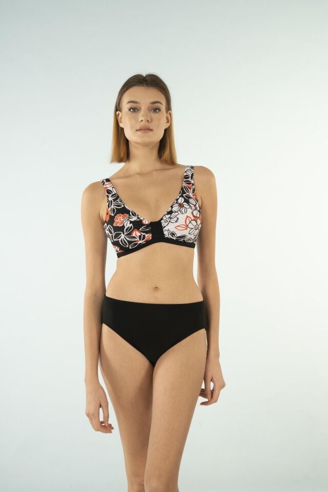 Estiva Desenli Luplu Toparlayıcı Bikini Takımı - Siyah Beyaz