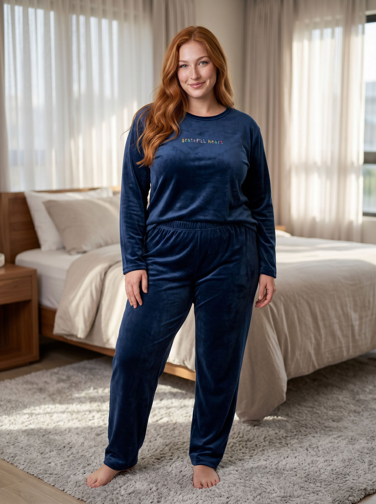 Estiva Kadın Zone Yazılı Büyük Beden Kadife Pijama Takımı