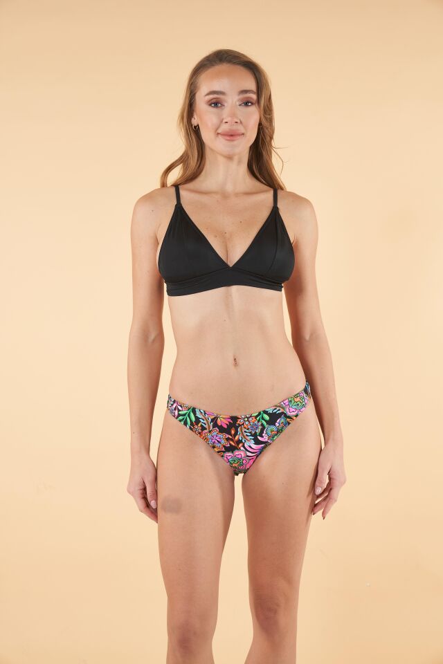 Estiva Geniş Bantlı Toparlayıcı Üçgen Bikini Takımı - Siyah Çiçek