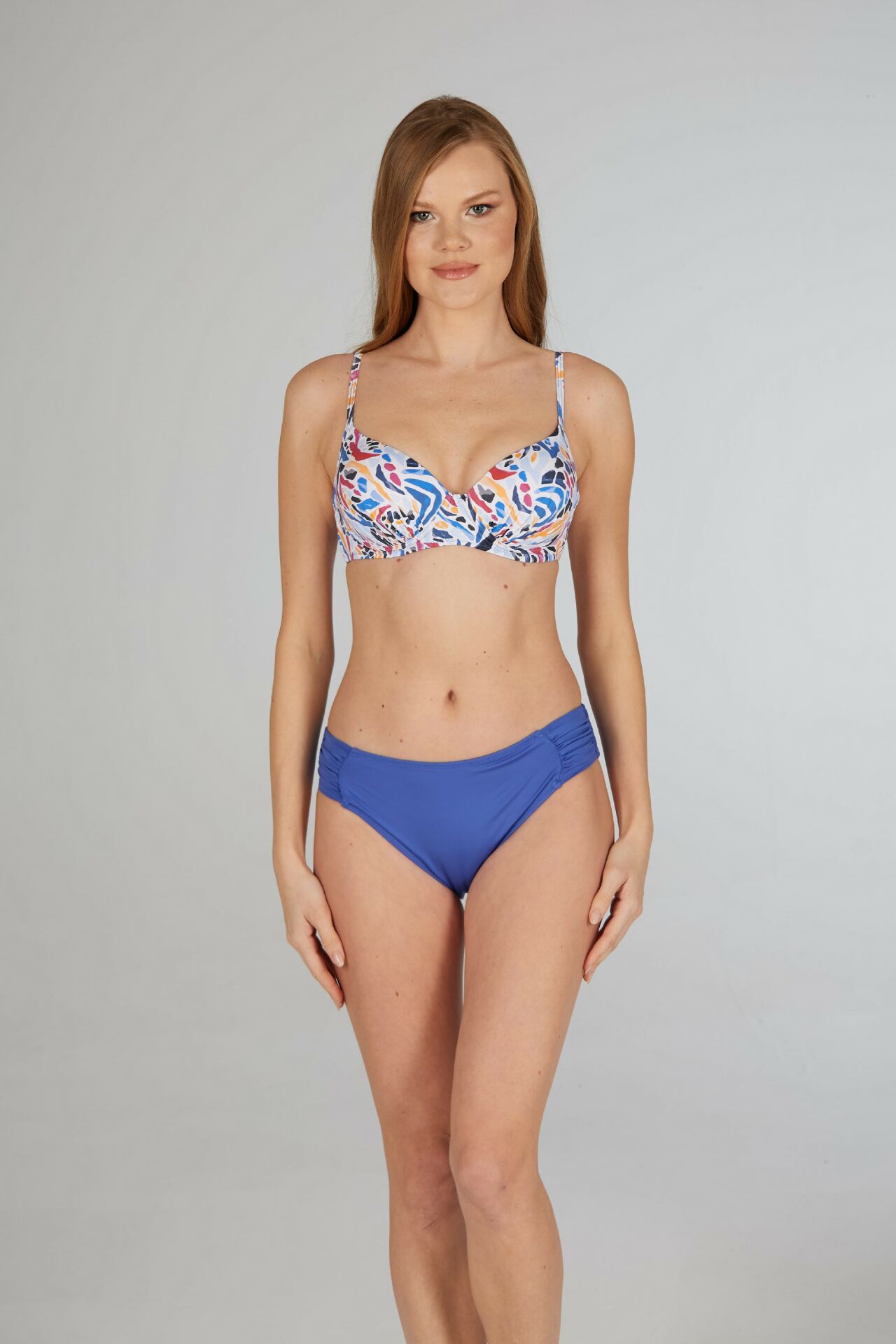 Estiva Kadın Renk Desenli Mavi Emprime Dolgulu Kaplı Bikini Takımı