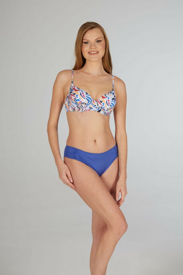 Estiva Kadın Renk Desenli Mavi Emprime Dolgulu Kaplı Bikini Takımı