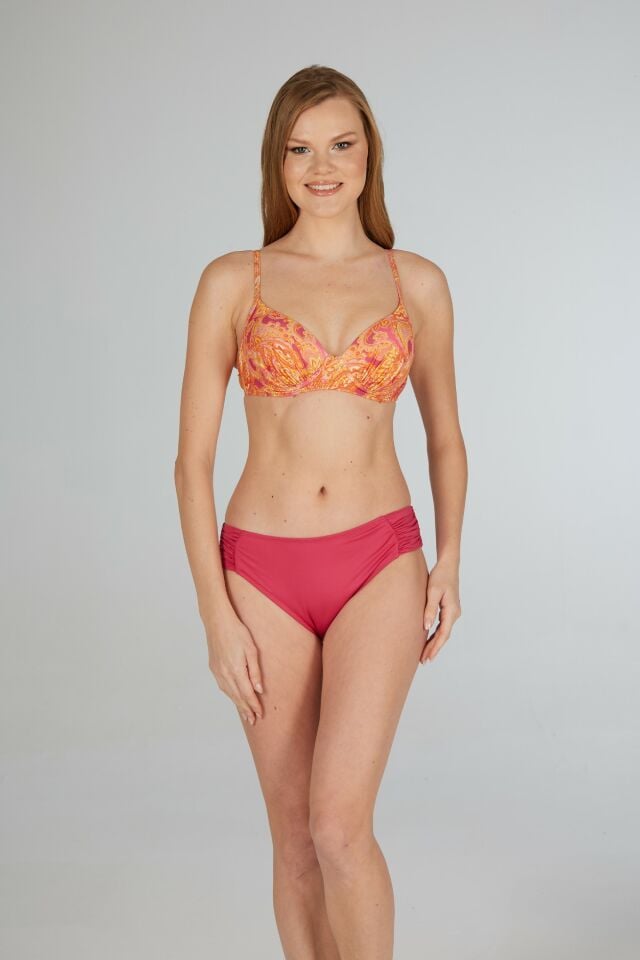 Estiva Kadın Renk Desenli Turuncu Emprime Dolgulu Kaplı Bikini Takımı alternatif görsel