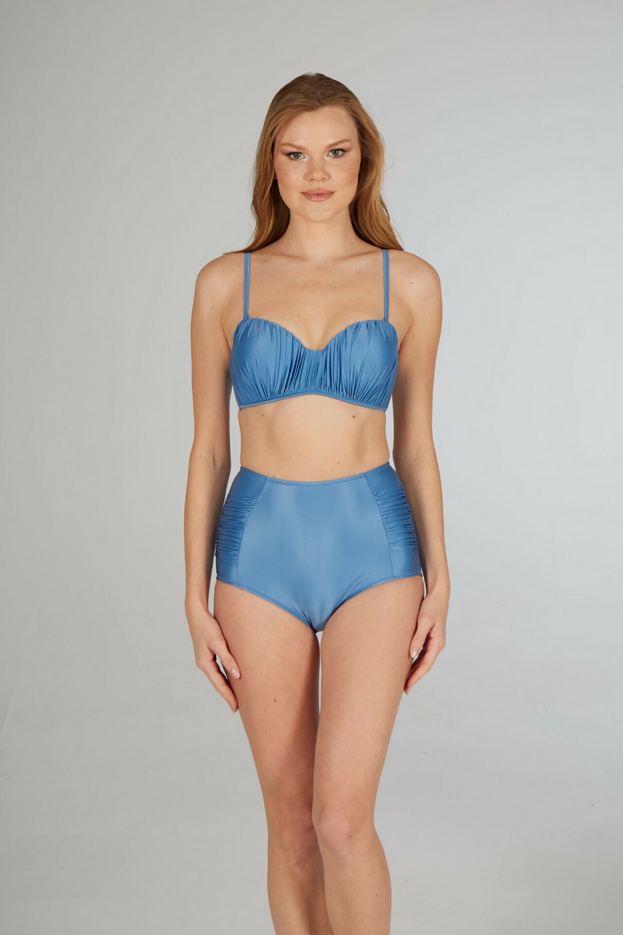 Estiva Kadın Açık Mavi Drapeli Kaplı Straplez Bikini Takımı