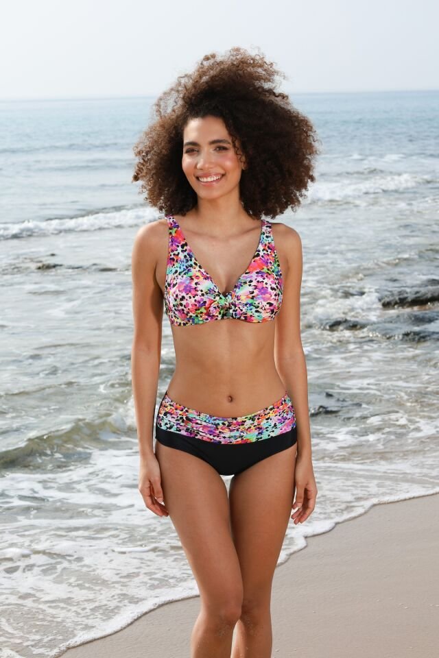 Estiva Kadın Renk Desenli Siyah Balenli Toparlayıcı Bikini Takımı