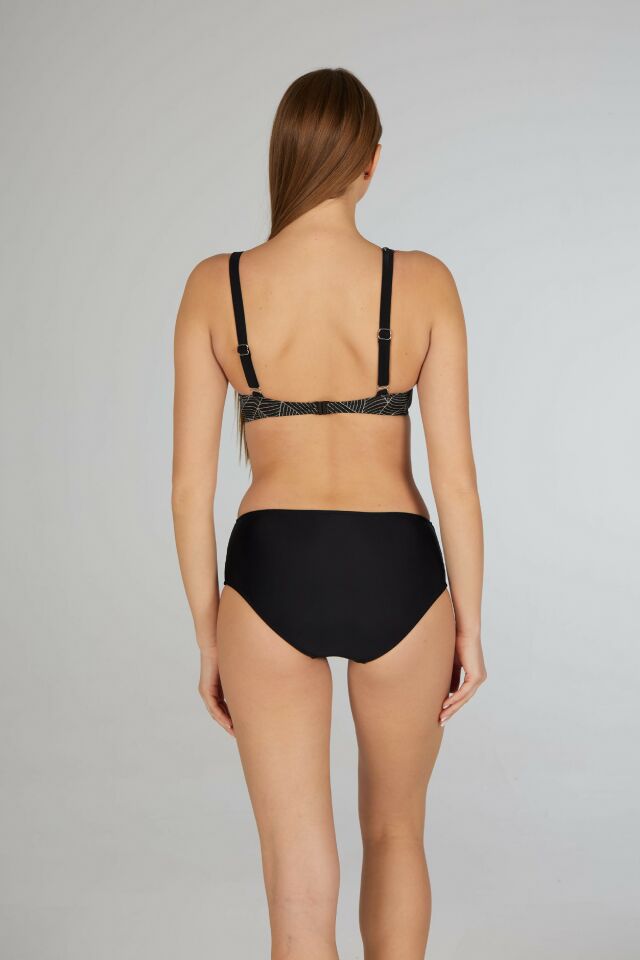Estiva Kadın Çizgi Desenli Siyah Fular Detaylı Balenli Toparlayıcı Bikini Takımı