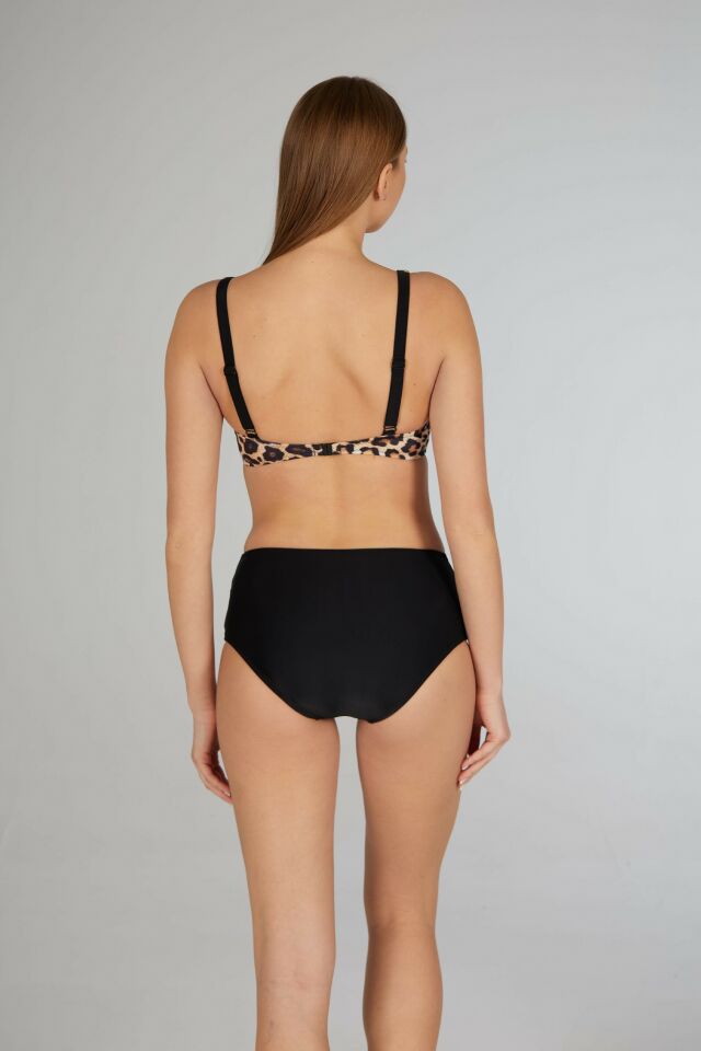 Estiva Kadın Kaplan Desenli Siyah Kruvaze Toparlayıcı Bikini Takımı