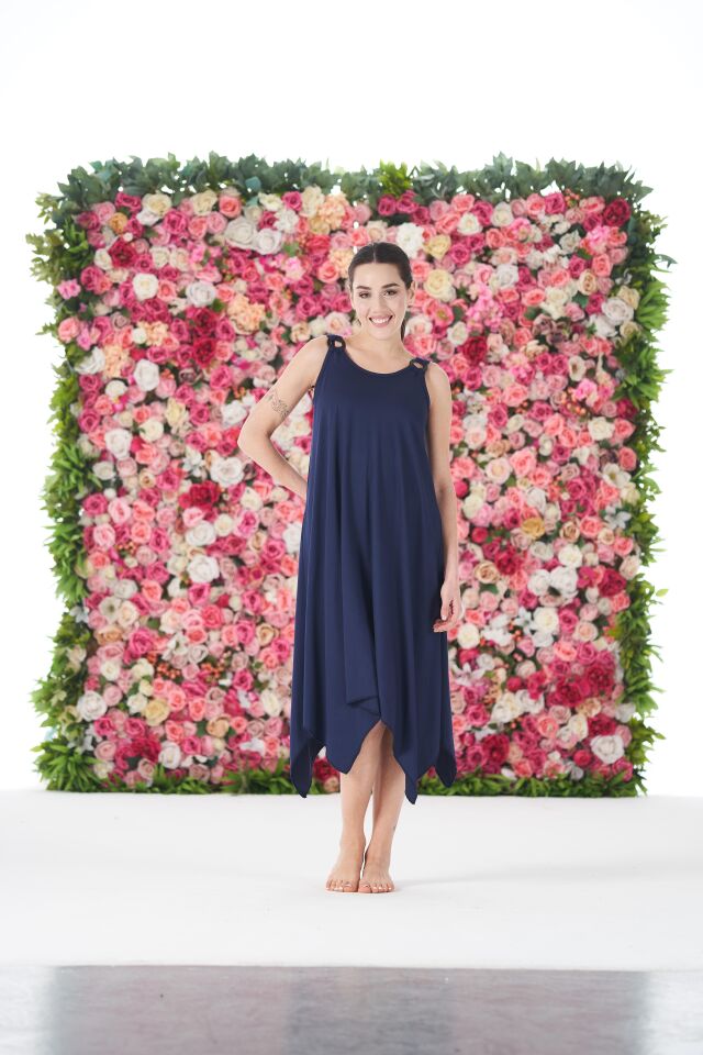 Kadın Yazlık Düz Renkli Omuz Tokalı Lycra Viskon Günlük Elbise