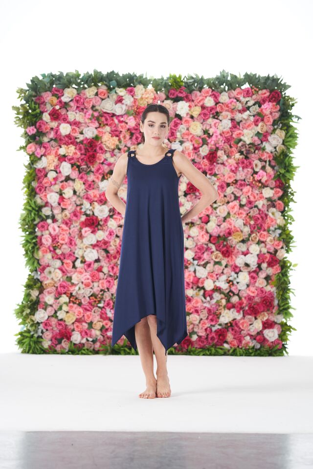 Kadın Yazlık Düz Renkli Omuz Tokalı Lycra Viskon Günlük Elbise