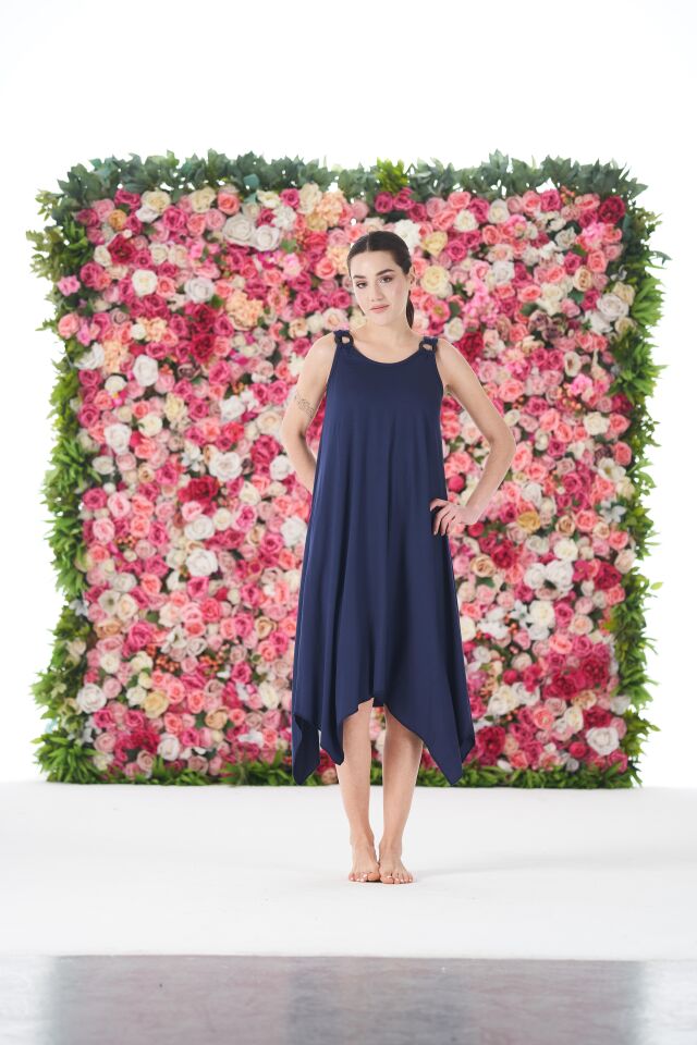 Kadın Yazlık Düz Renkli Omuz Tokalı Lycra Viskon Günlük Elbise