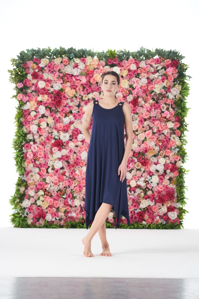 Kadın Yazlık Düz Renkli Omuz Tokalı Lycra Viskon Günlük Elbise