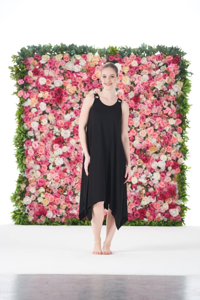 Kadın Yazlık Düz Renkli Omuz Tokalı Lycra Viskon Günlük Elbise