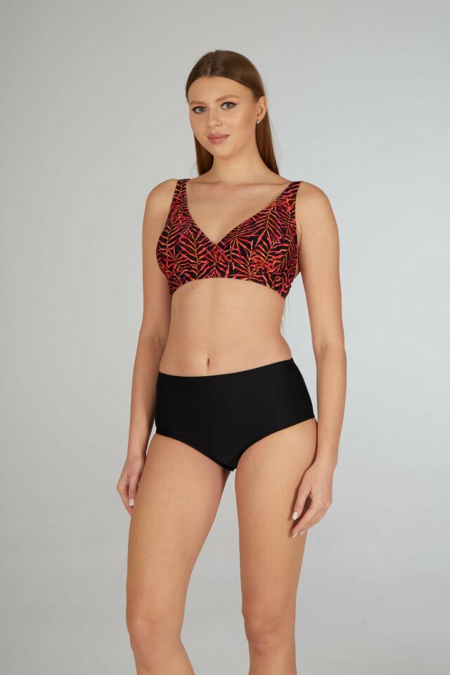 Estiva Kadın Yaprak Desenli Siyah Kruvaze Toparlayıcı Bikini Takımı