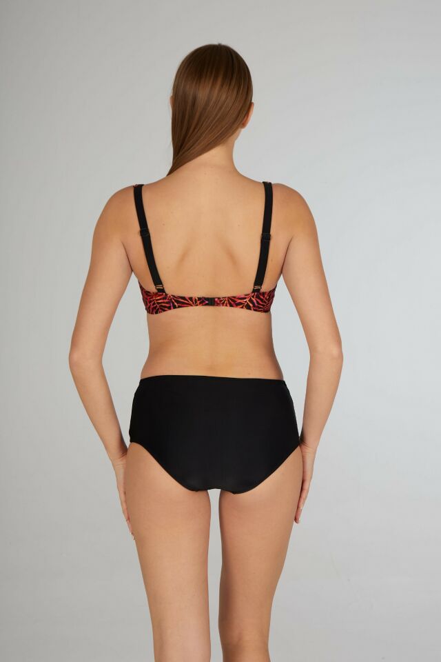 Estiva Kadın Yaprak Desenli Siyah Kruvaze Toparlayıcı Bikini Takımı