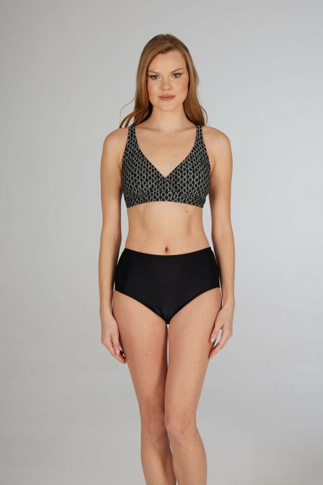 Estiva Kadın Zincir Desenli Siyah Kruvaze Toparlayıcı Bikini Takımı