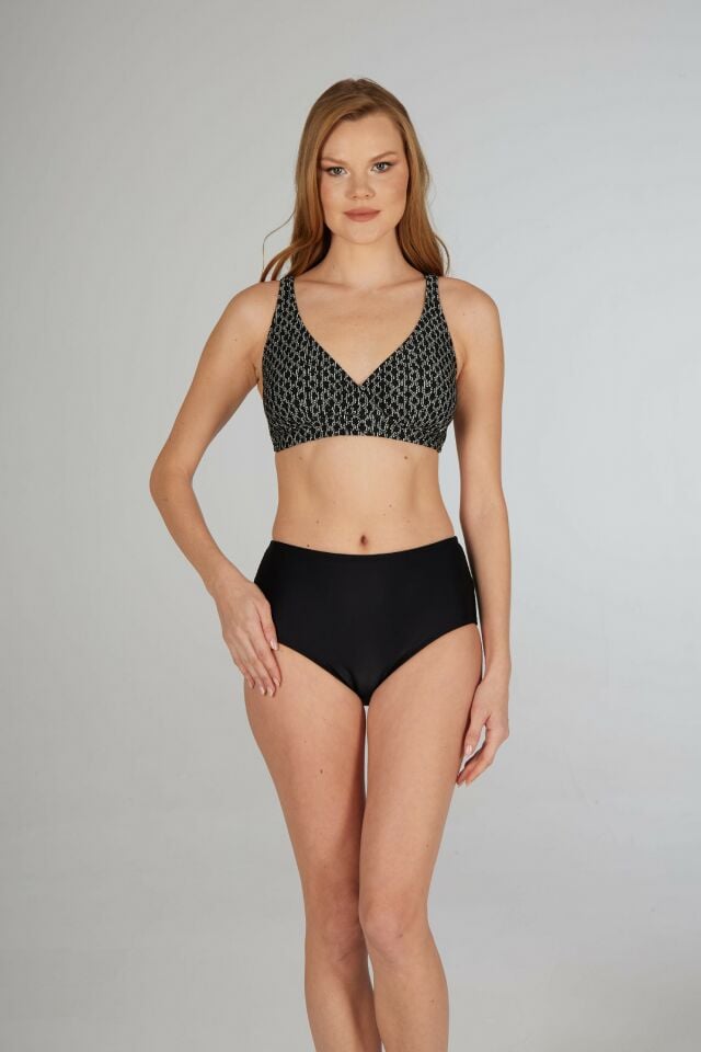 Estiva Kadın Zincir Desenli Siyah Kruvaze Toparlayıcı Bikini Takımı