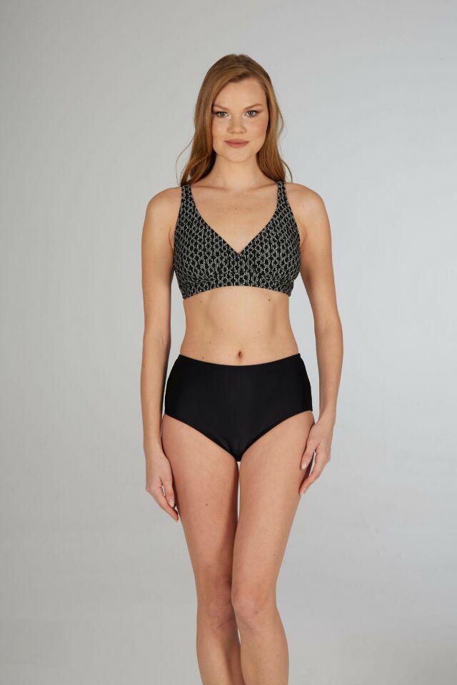 Estiva Kadın Zincir Desenli Siyah Kruvaze Toparlayıcı Bikini Takımı