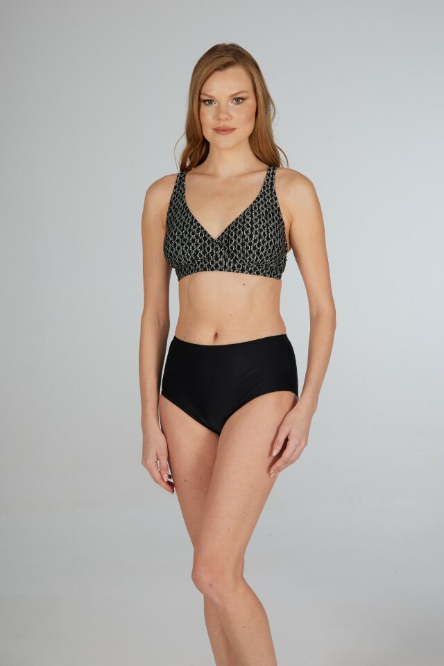 Estiva Kadın Zincir Desenli Siyah Kruvaze Toparlayıcı Bikini Takımı