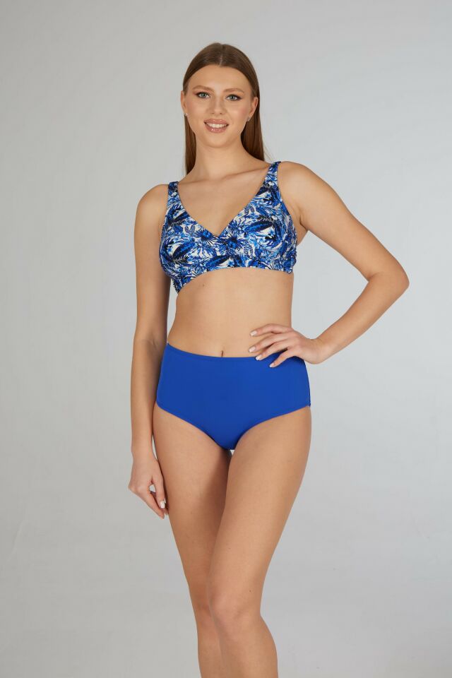 Estiva Kadın Tropikal Desenli Mavi Kruvaze Toparlayıcı Bikini Takımı