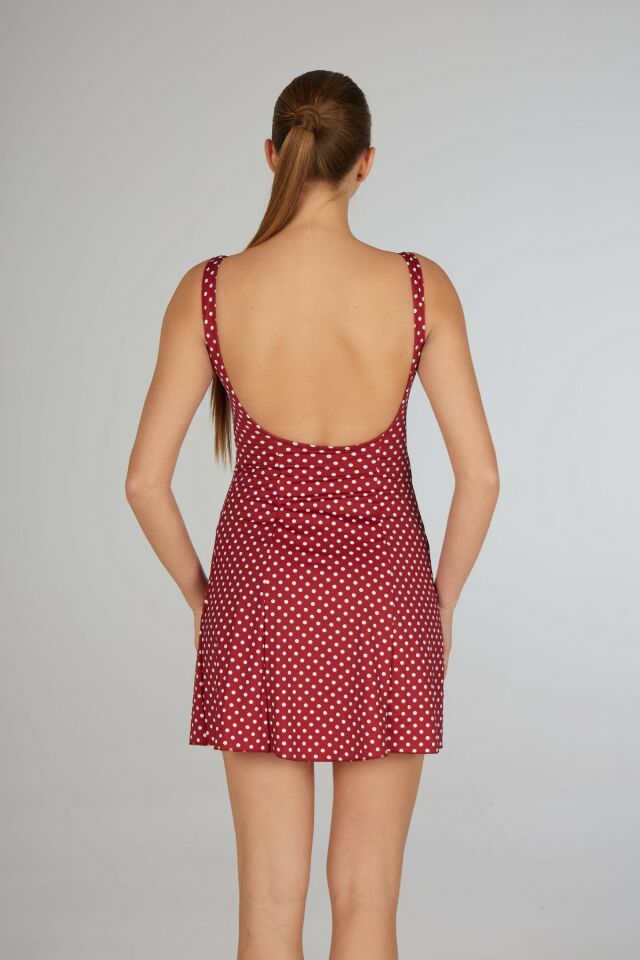 Estiva Kadın Puantiyeli Kırmızı Emprime Tek Parça Elbise Mayo