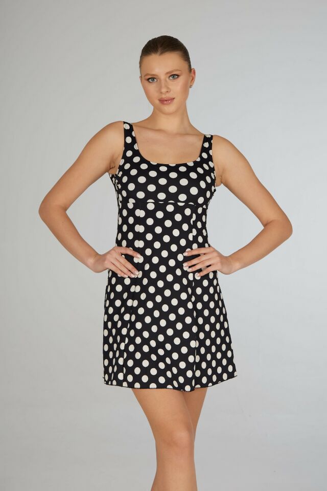 Estiva Kadın Puantiyeli Siyah Emprime Tek Parça Elbise Mayo