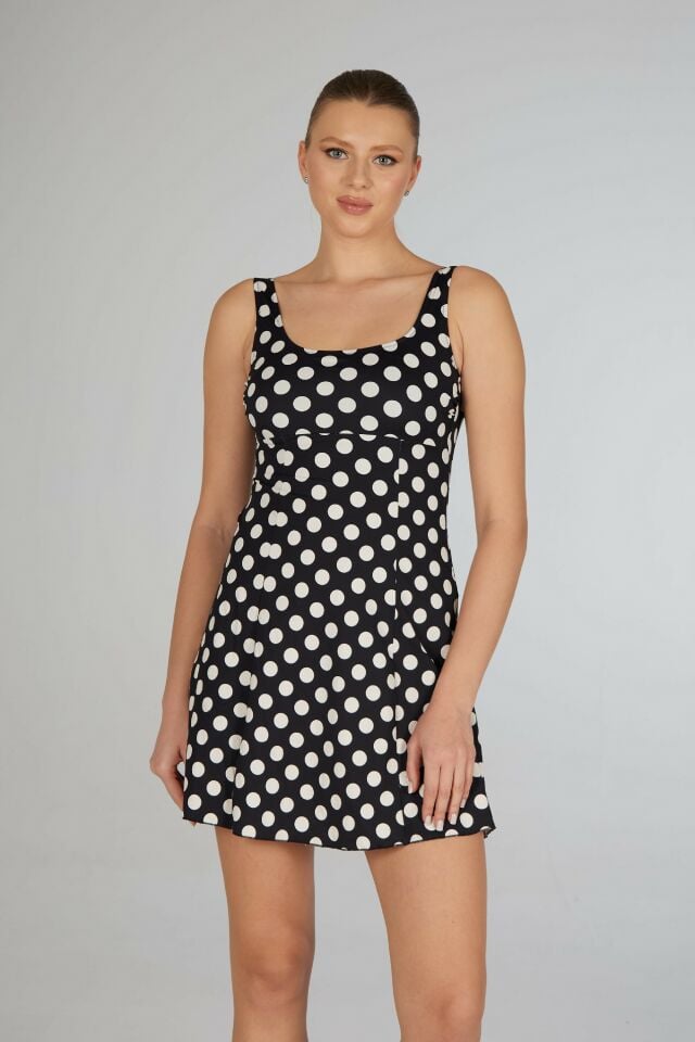 Estiva Kadın Puantiyeli Siyah Emprime Tek Parça Elbise Mayo