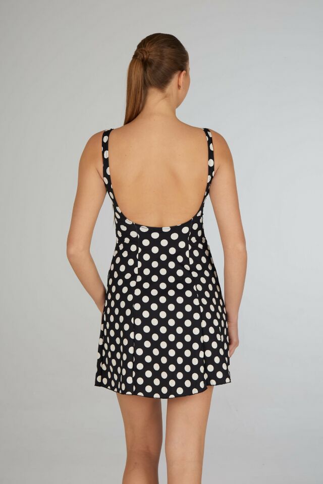 Estiva Kadın Puantiyeli Siyah Emprime Tek Parça Elbise Mayo