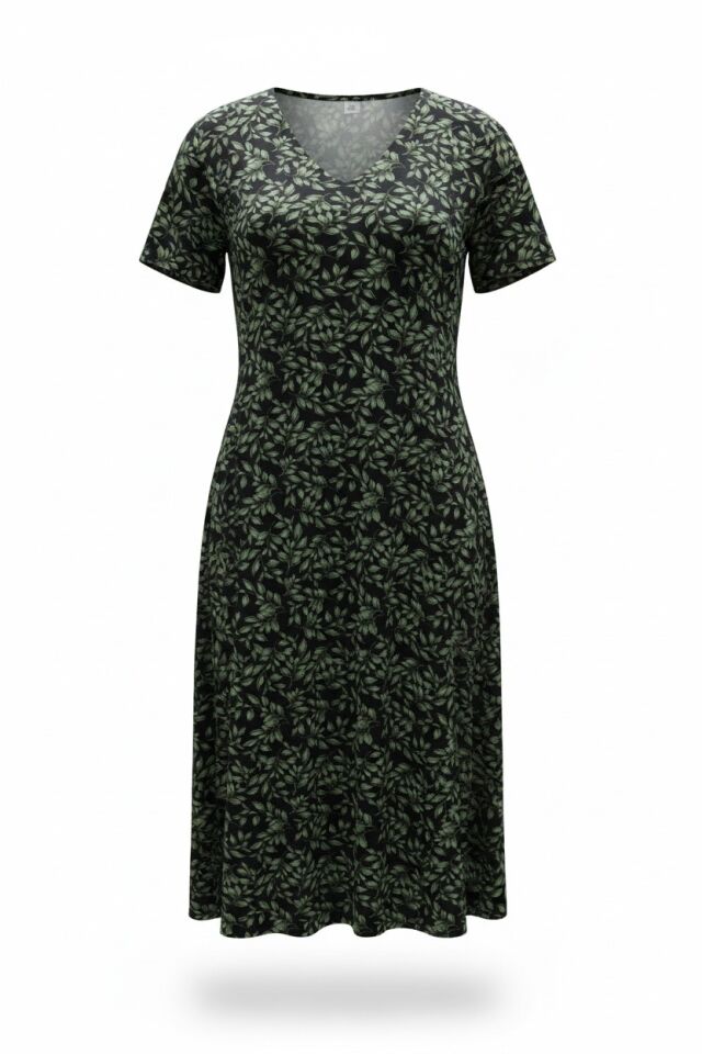 Estiva Kadın Desenli Kısa Kollu Lycra Viskon Günlük Elbise