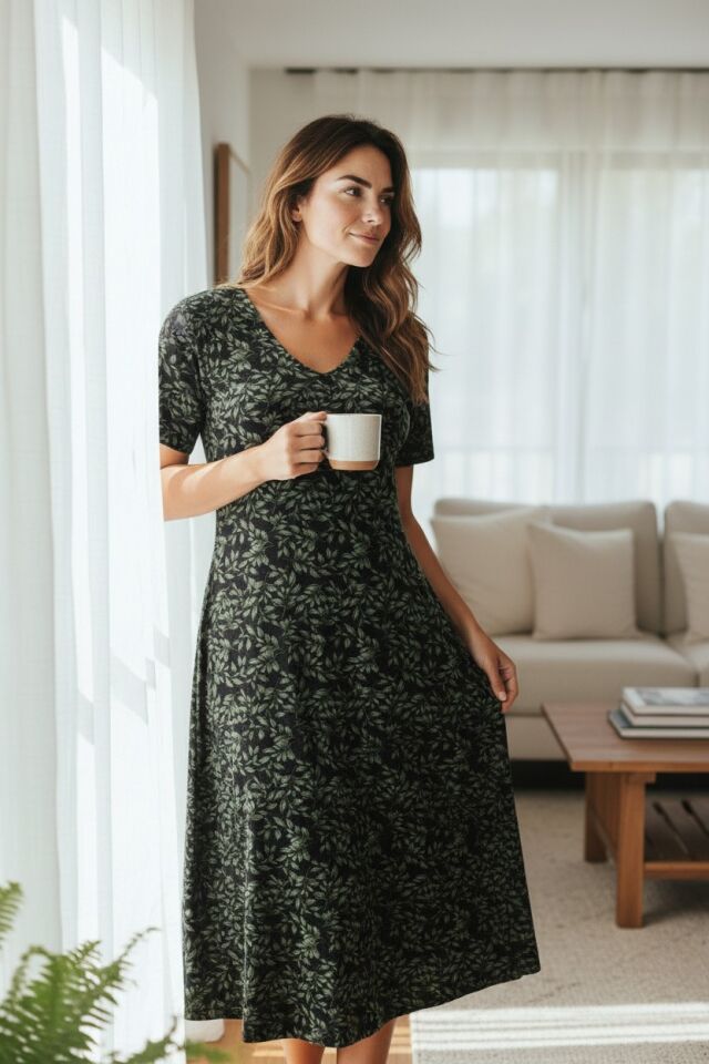 Estiva Kadın Desenli Kısa Kollu Lycra Viskon Günlük Elbise