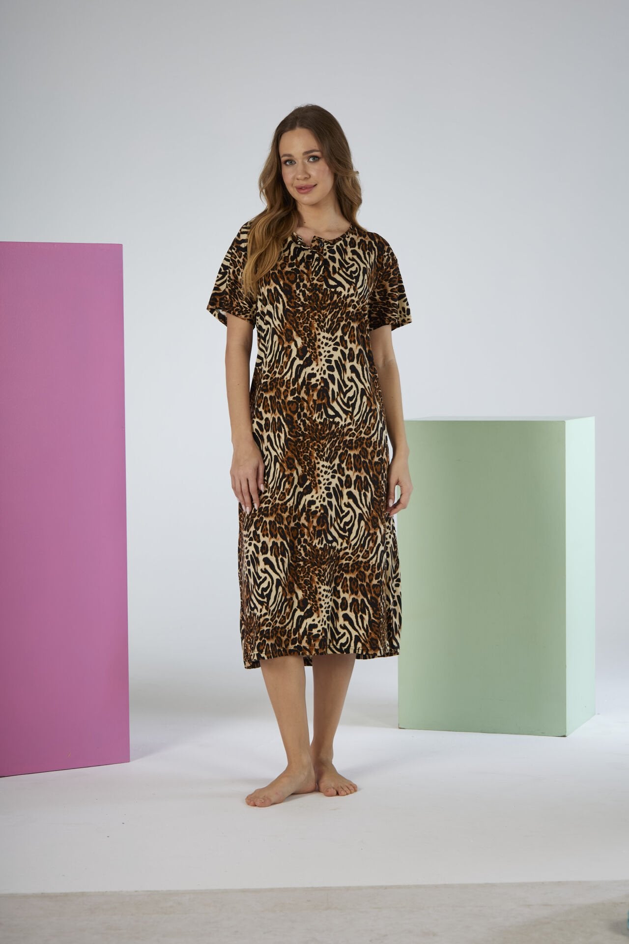 Estiva Kadın Desenli Kısa Kollu Lycra Viskon Günlük Elbise