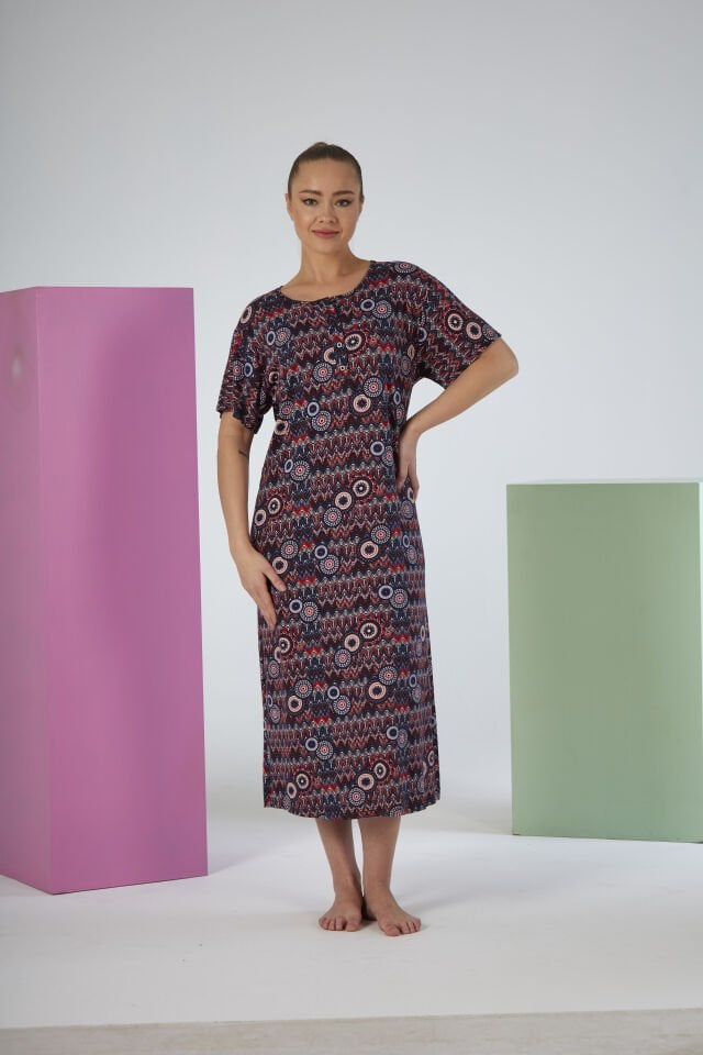 Estiva Kadın Desenli Kısa Kollu Lycra Viskon Günlük Elbise