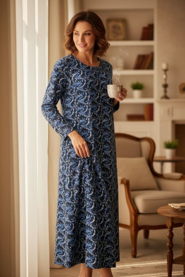 Estiva Kadın Desenli Uzun Kollu Lycra Viskon Günlük Elbise