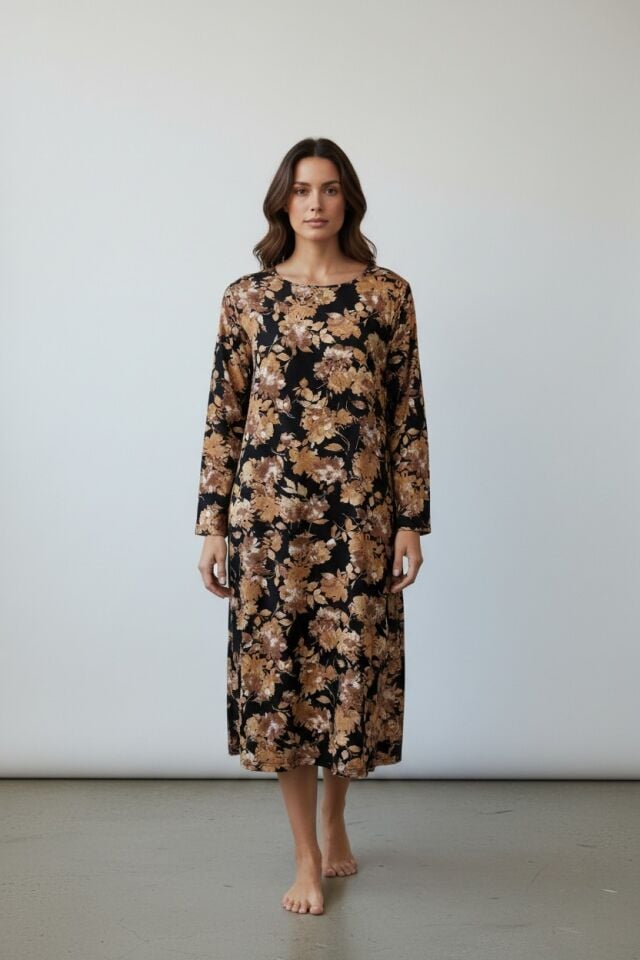 Estiva Kadın Desenli Uzun Kollu Lycra Viskon Günlük Elbise