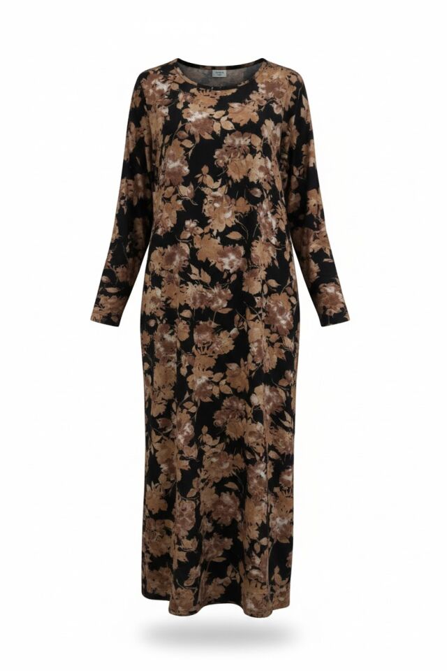 Estiva Kadın Desenli Uzun Kollu Lycra Viskon Günlük Elbise